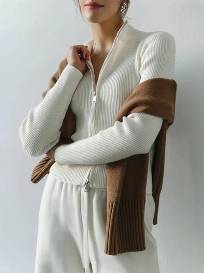 Ribbed Viscose-Blend Zip Cardigan