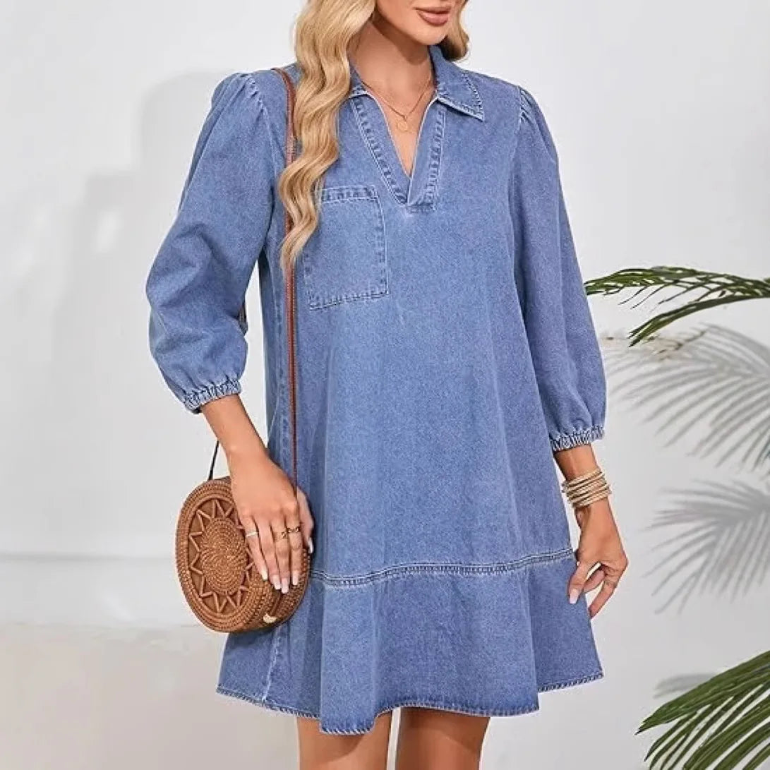 V-Neck Denim Dress — Effortless Comfort Meets Classic Style