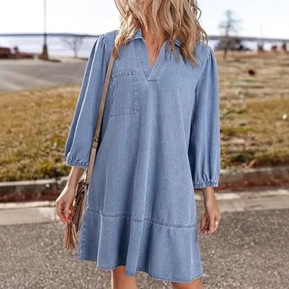V-Neck Denim Dress — Effortless Comfort Meets Classic Style