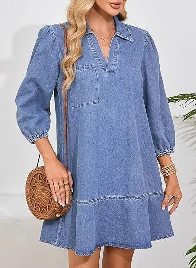 V-Neck Denim Dress — Effortless Comfort Meets Classic Style