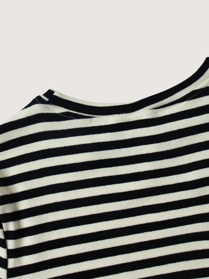 Close-up of a black and white striped shirt on a light gray background