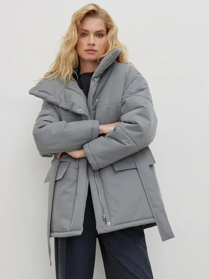 Urban Casual Winter Coat With Pockets & Zip Closure