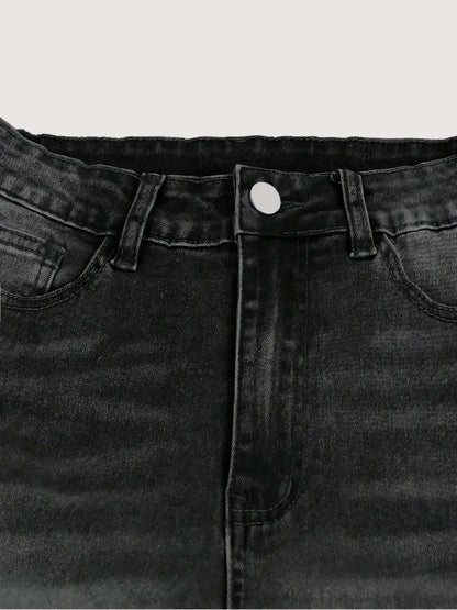 Washed Stretch Denim Straight Leg Jeans