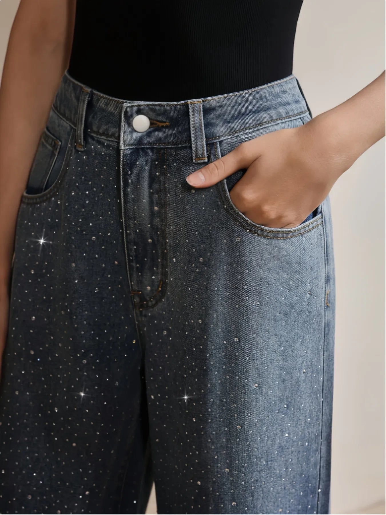 Women’s Rhinestone Wide-Leg Denim | Starry Gradient Design