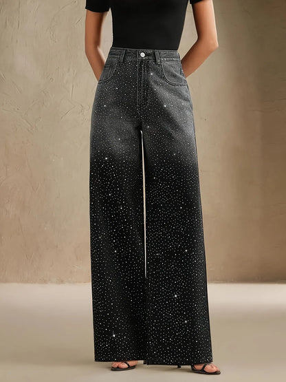 Women’s Rhinestone Wide-Leg Denim | Starry Gradient Design