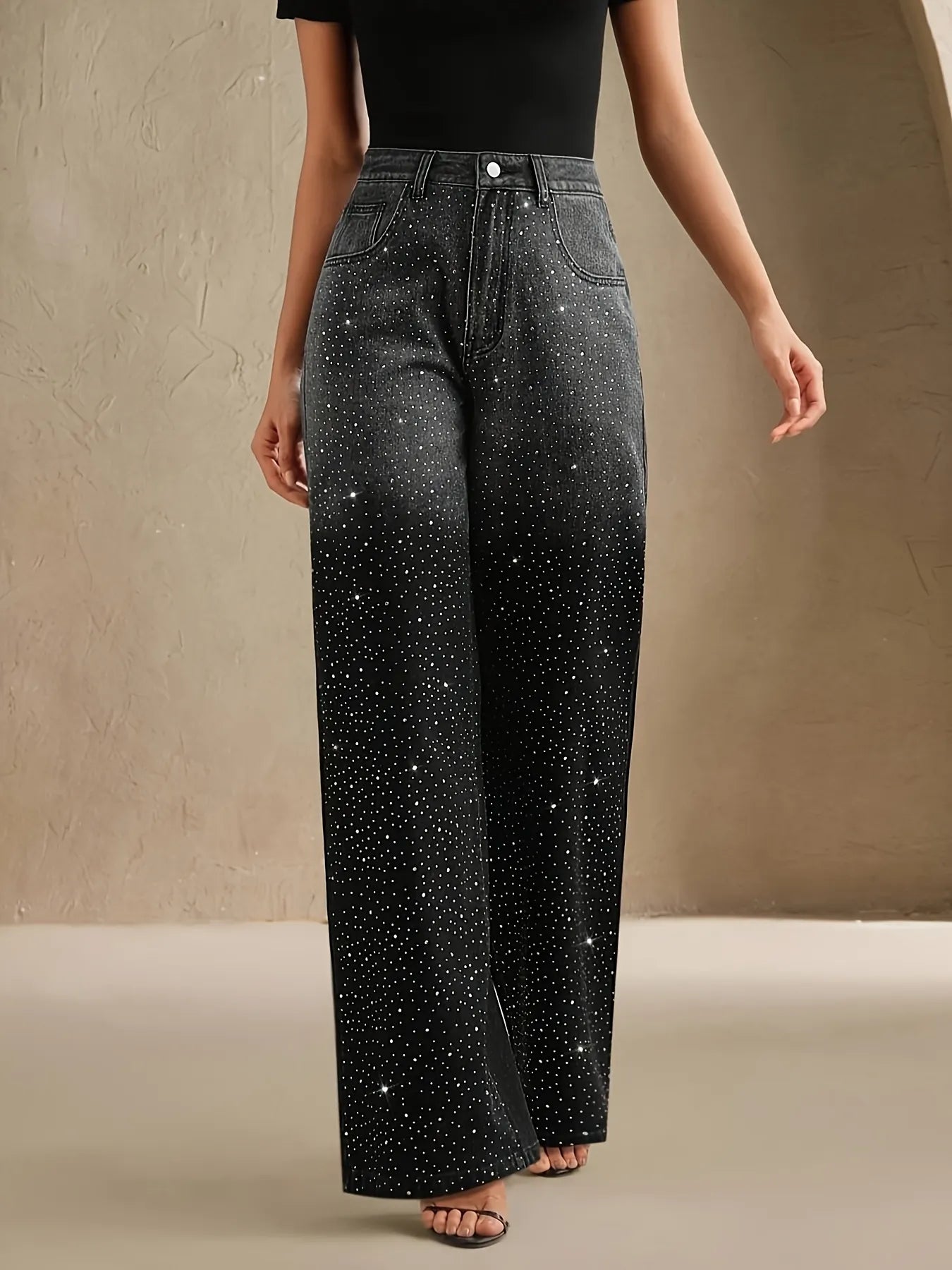 Women’s Rhinestone Wide-Leg Denim | Starry Gradient Design