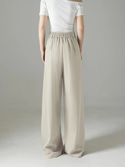 Women’s High-Waist Wide-Leg Suit Trousers in Beige