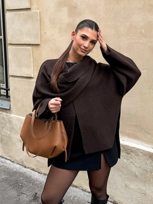 Women’s Winter Coat with Asymmetric Scarf