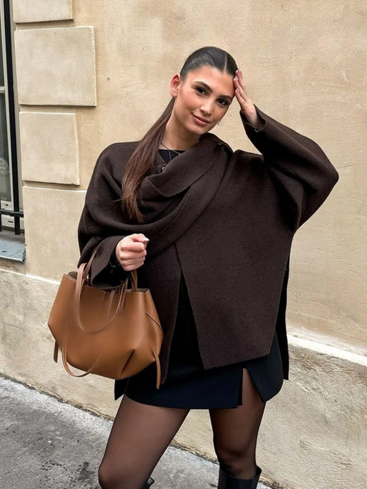 Women’s Winter Coat with Asymmetric Scarf